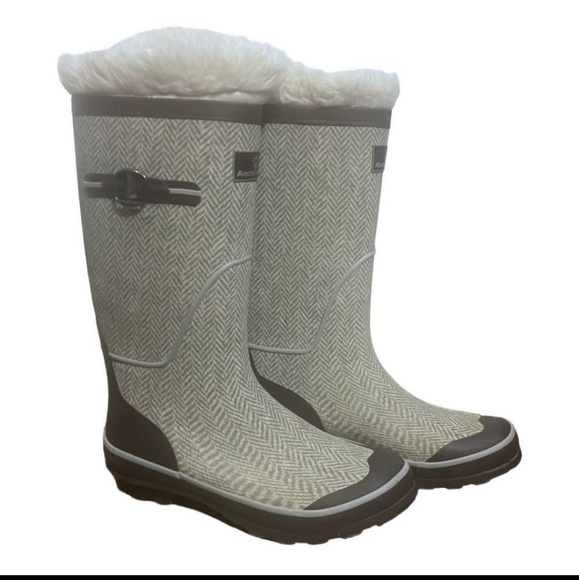 Arctic Shield Ranch Boots Grey & Cream Fabric Uppers over rubber w Furry Liners - Picture 3 of 6